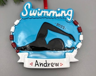 Personalized Swimming Ornament, Swimmer Girl Ornament, Swimmer Boy Ornament, Hand Personalized Christmas Ornaments