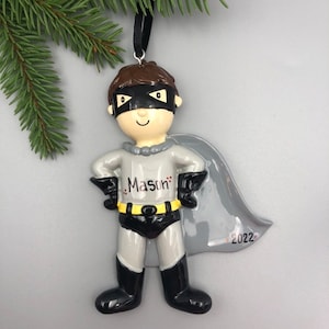 Superhero Personalized Ornament, Superhero Boy Ornament, Caped Superhero Christmas Keepsake