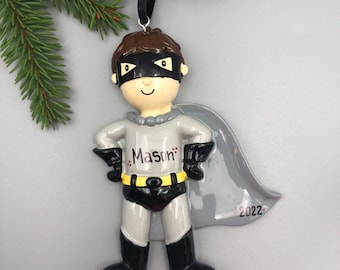 Superhero Personalized Ornament, Superhero Boy Ornament, Caped Superhero Christmas Keepsake