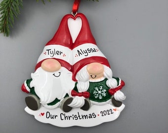Personalized Gnome Couple Christmas Ornament, Gnome Family of 2 Christmas Ornament, Our First Christmas Ornament