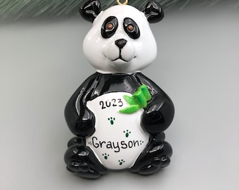 Panda Personalized Christmas Ornament, Panda Ornament, Panda Bear Christmas Ornament