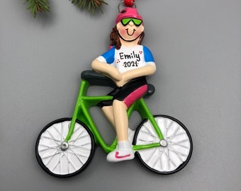 Bike Ornament, Bike Girl Ornament, Personalized Bike Ornament, Bicyclists Ornament, Personalized Cyclist Girl Christmas Ornament