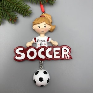 Soccer Ornament, Soccer Girl Ornament, Personalized Soccer Christmas Ornaments
