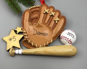 Baseball Ornament, Baseball Personalized Ornament, Baseball Glove Ornament, Personalized Tee Ball Christmas Ornaments