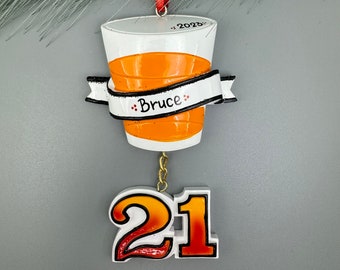 21 Birthday Ornament, Personalized 21st Birthday Ornament, Birthday Shot Ornament, Custom 21st Birthday Keepsake