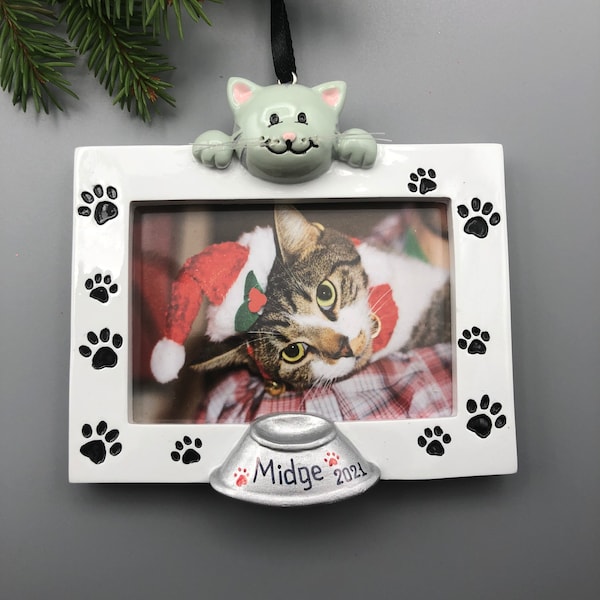 Cat Picture Frame Personalized Christmas Ornament, Cat Frame Christmas Ornament, Cat Christmas Ornament, Kitten’s First Christmas