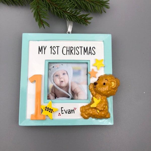 Baby’s First Christmas Ornament, Baby Boy Photo Frame Ornament, Baby Girl Picture Frame Ornament, Personalized Christmas Ornament