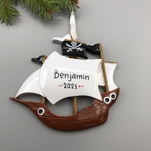Personalized Pirate Ship Christmas Ornament, Personalized Pirate Christmas Ornament, Hand Personalized Christmas Ornament