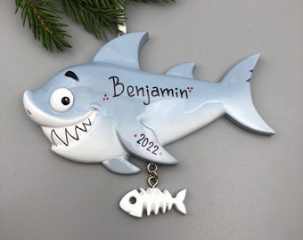 Personalized Shark Christmas Ornament, Grey Shark Ornament, Personalized Shark Ornament, Hand Personalized Christmas Ornament