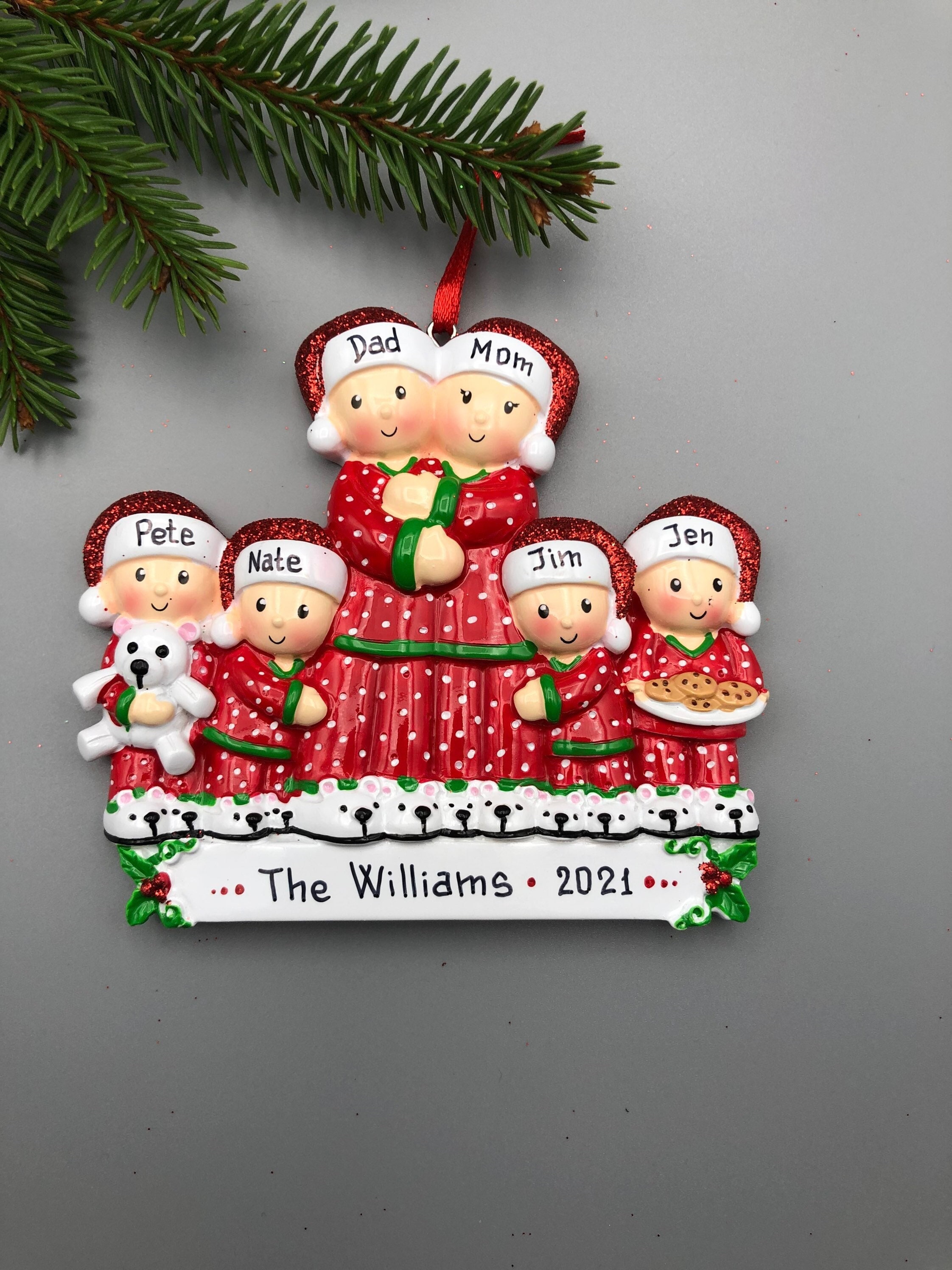 Family Of 3 Christmas Ornament 2025 Matching Holiday Pajamas For The ...