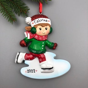 Ornamento de natal para menina patinadora de gelo, ornamento de patins de gelo, ornamento de natal personalizado de patins, ornamento personalizado de patinação no gelo