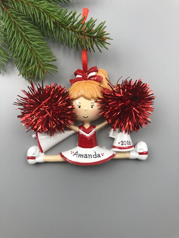 RED CHEER w/ POM POMS - Personalize Ornament My Personalized Ornaments
