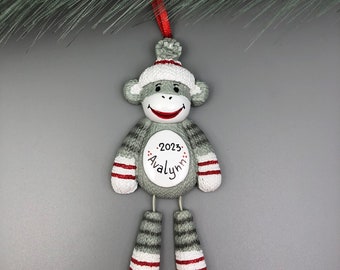 Sock Monkey Personalized Christmas Ornament- Animal Ornaments