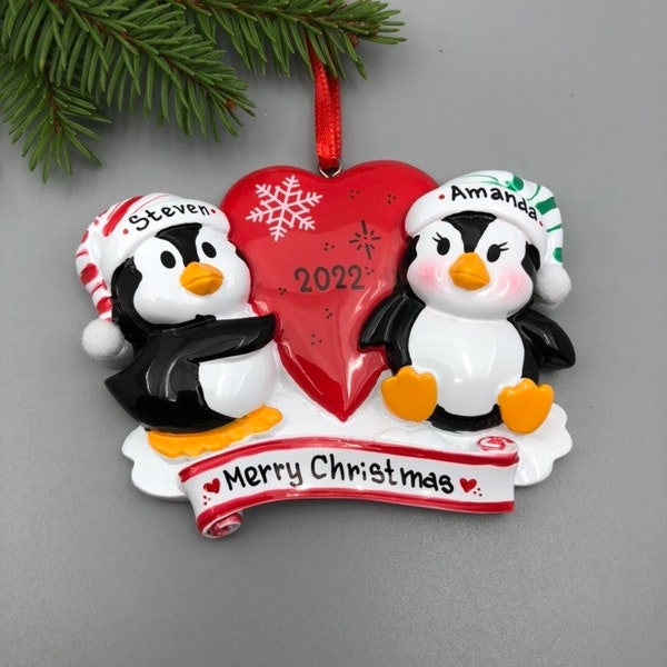 Personalized Penguin Couple Ornament, Personalized Couple Ornament, Couple Christmas Ornament