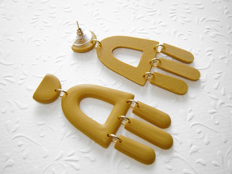 Mustard Polymer Clay Earrings Modern Earrings Statement Etsy
