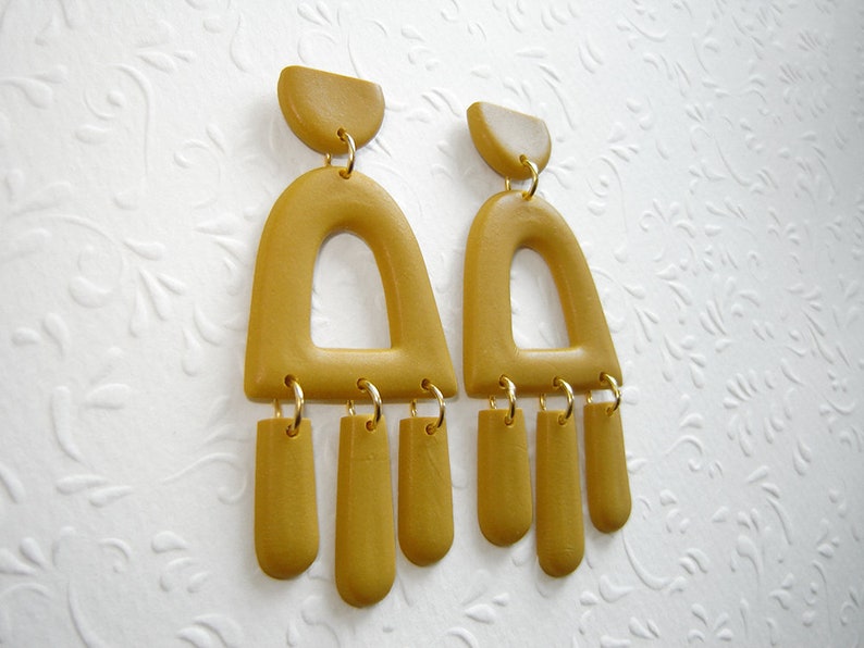 Mustard Polymer Clay Earrings Modern Earrings Statement Etsy