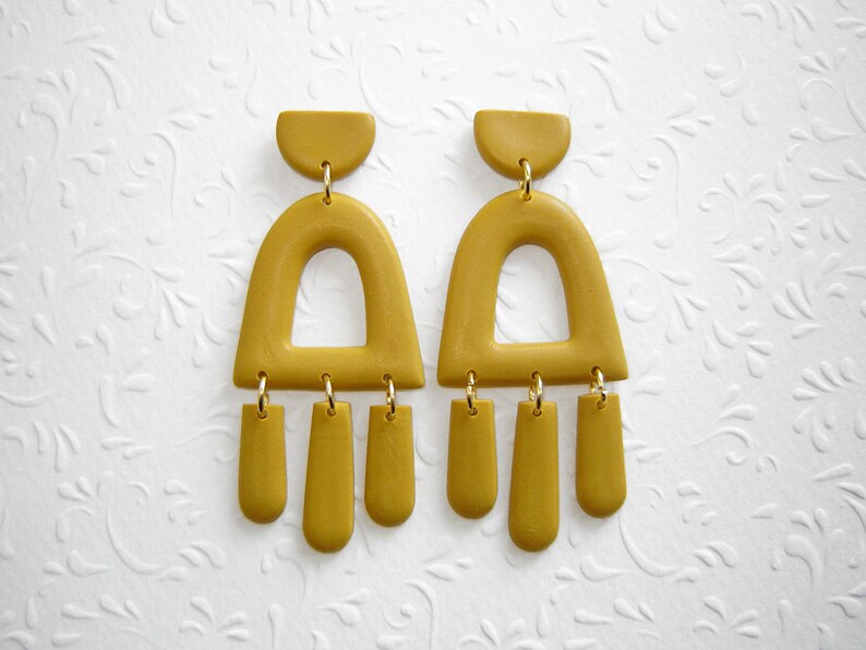 Mustard Polymer Clay Earrings Modern Earrings Statement Etsy