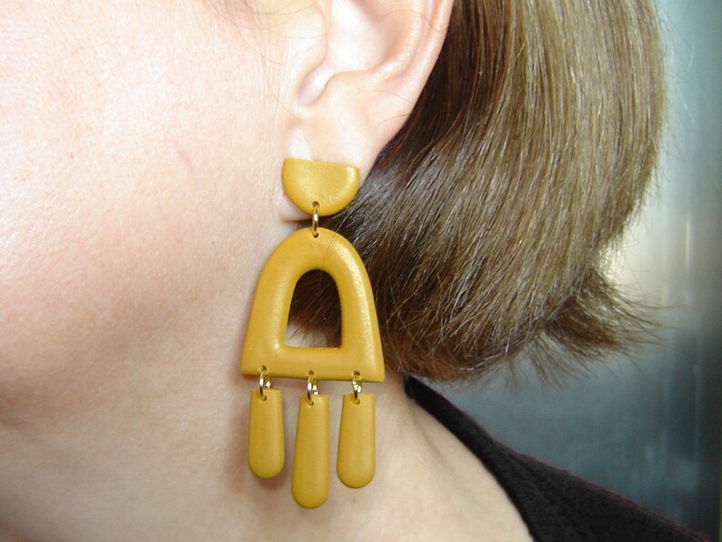 Mustard Polymer Clay Earrings Modern Earrings Statement Etsy