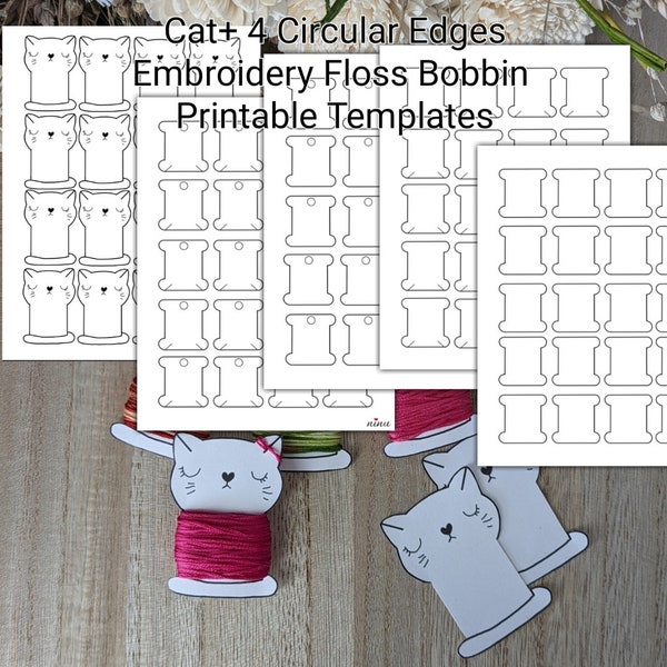 Cute Cat Embroidery Floss Bobbin Template - Printable Template Plus Cut Files included! Thread organizer |Cute Cat Floss Bobbin