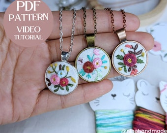 Tiny Embroidery Necklaces Pattern PDF with Video Tutorial How To Make Embroidery Necklace Pendants