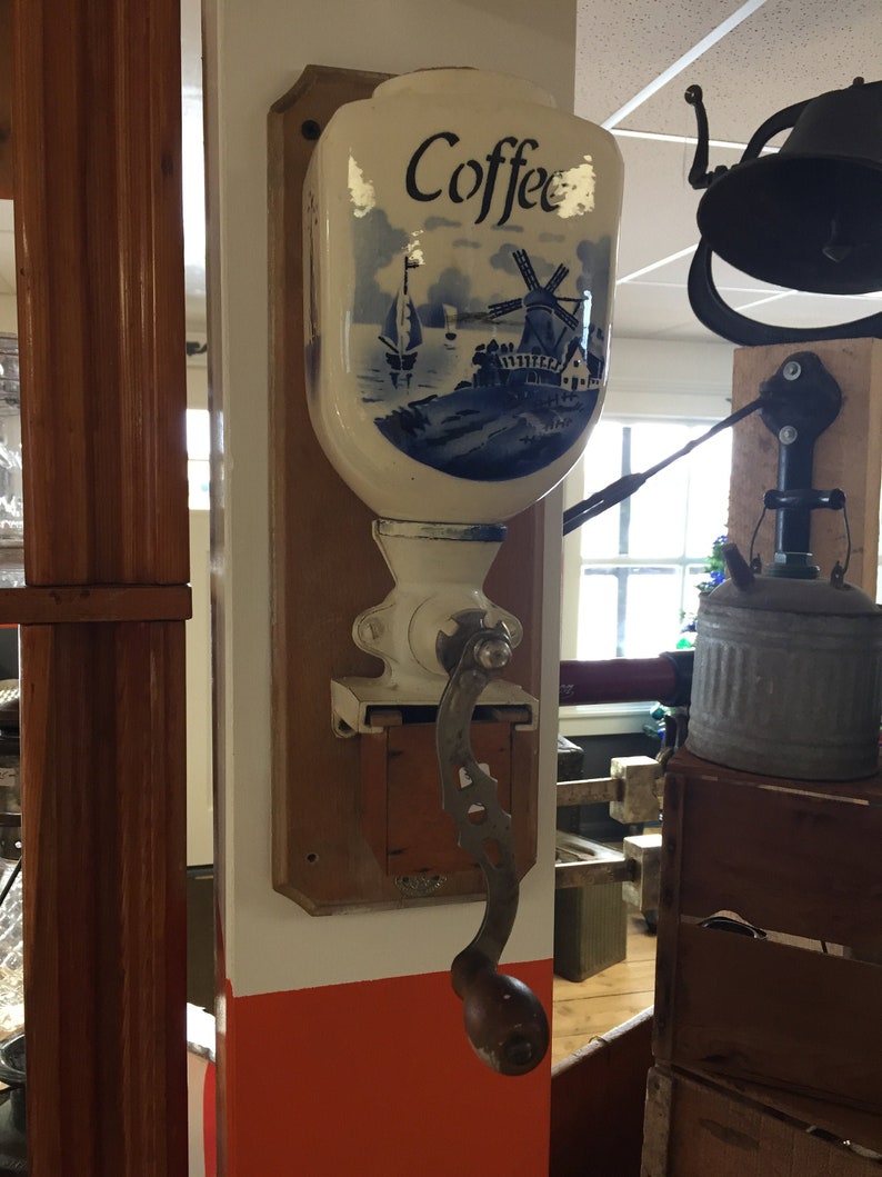 Antique German Coffee Grinder wall mountBlue Dutch Windmill Etsy