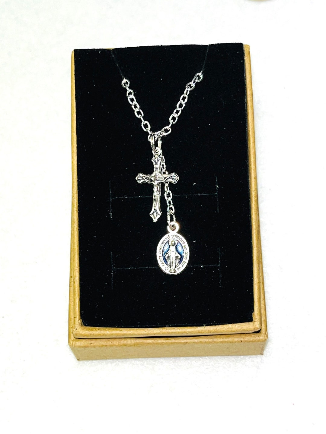 Silver Crucifix and Miraculous Medal on Silver Chain Necklace - Etsy