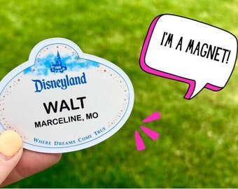 Walt Disney cast member Disneyland magnet,  vintage classic Disneyland, cast member name tag magnet, disneyland sign, family trip memories