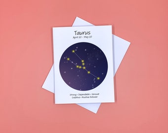 Taurus Constellation Card, Birthday Card, Greeting Card, Handmade card, Astrology card, zodiac card, Card for her, card for him