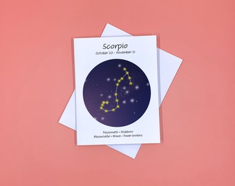Scorpio Constellation Card, Birthday Card, Greeting Card, Handmade card, Astrology, zodiac card, Card for her, Card for him, Stationary