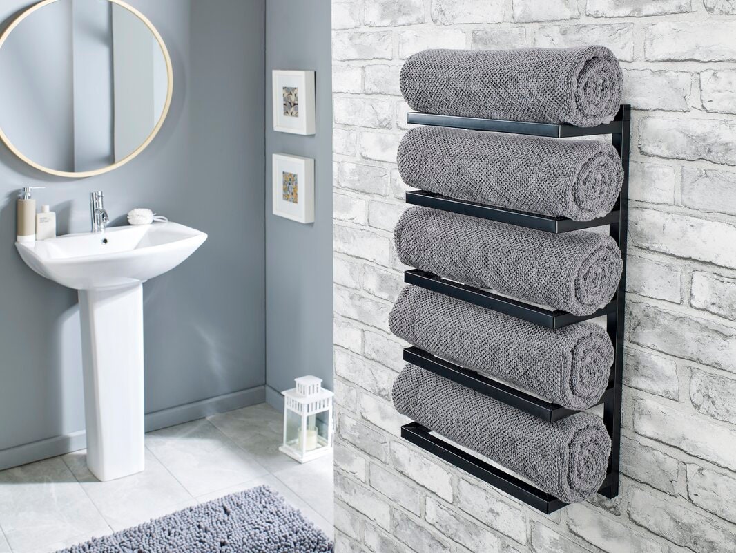 2 Tier Wall Mounted Towel Rack Bathroom Hotel Rail Holder Storage Shelf