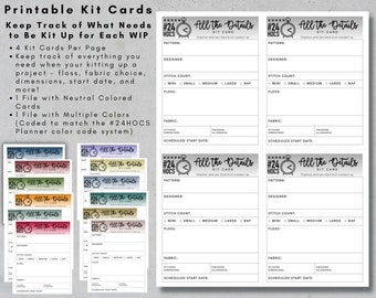 Printable Kit Cards for Cross Stitch Projects