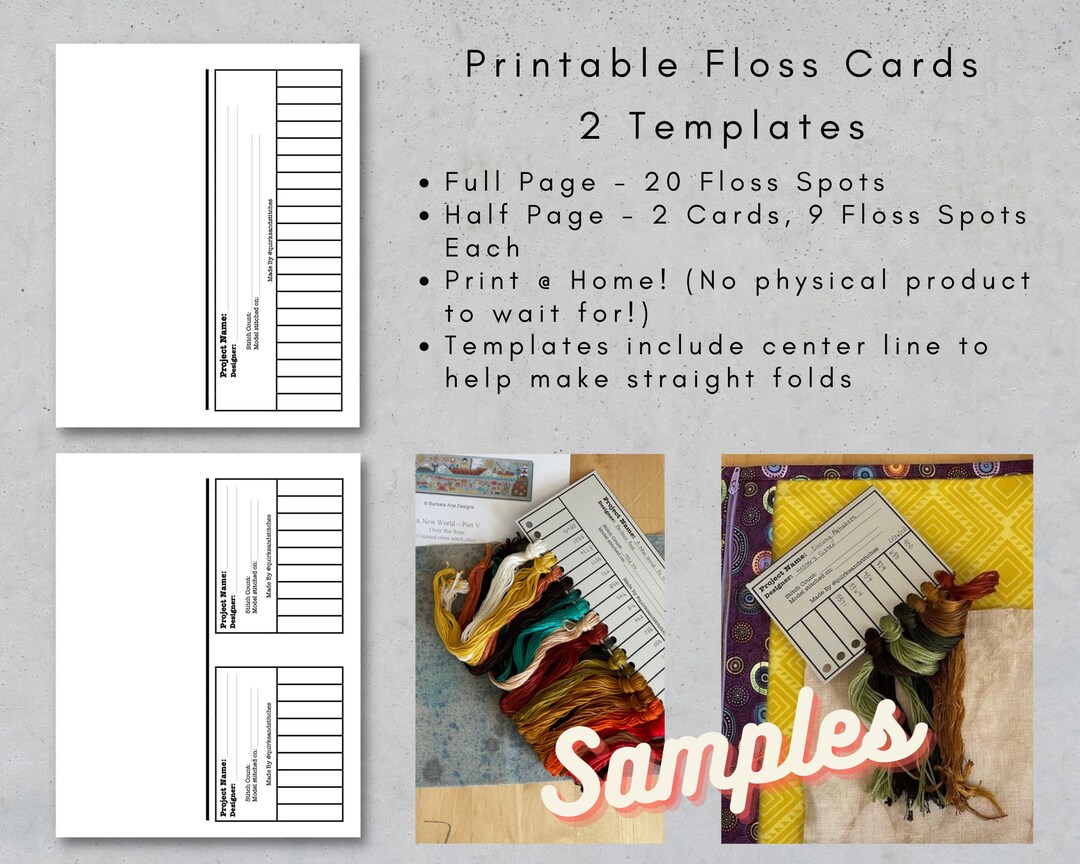 Printable Floss Cards Etsy