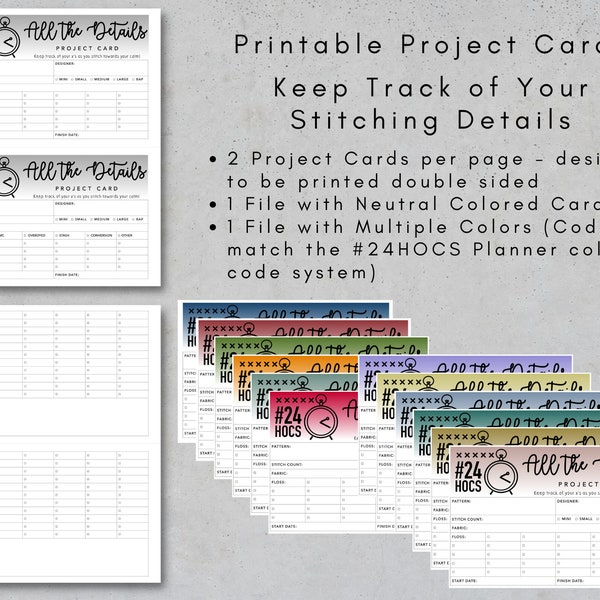 Printable Project Cards for Cross Stitch Projects