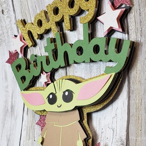 Baby Yoda Happy Birthday Cake Topper, Cake Decoration Sign With Clear ...