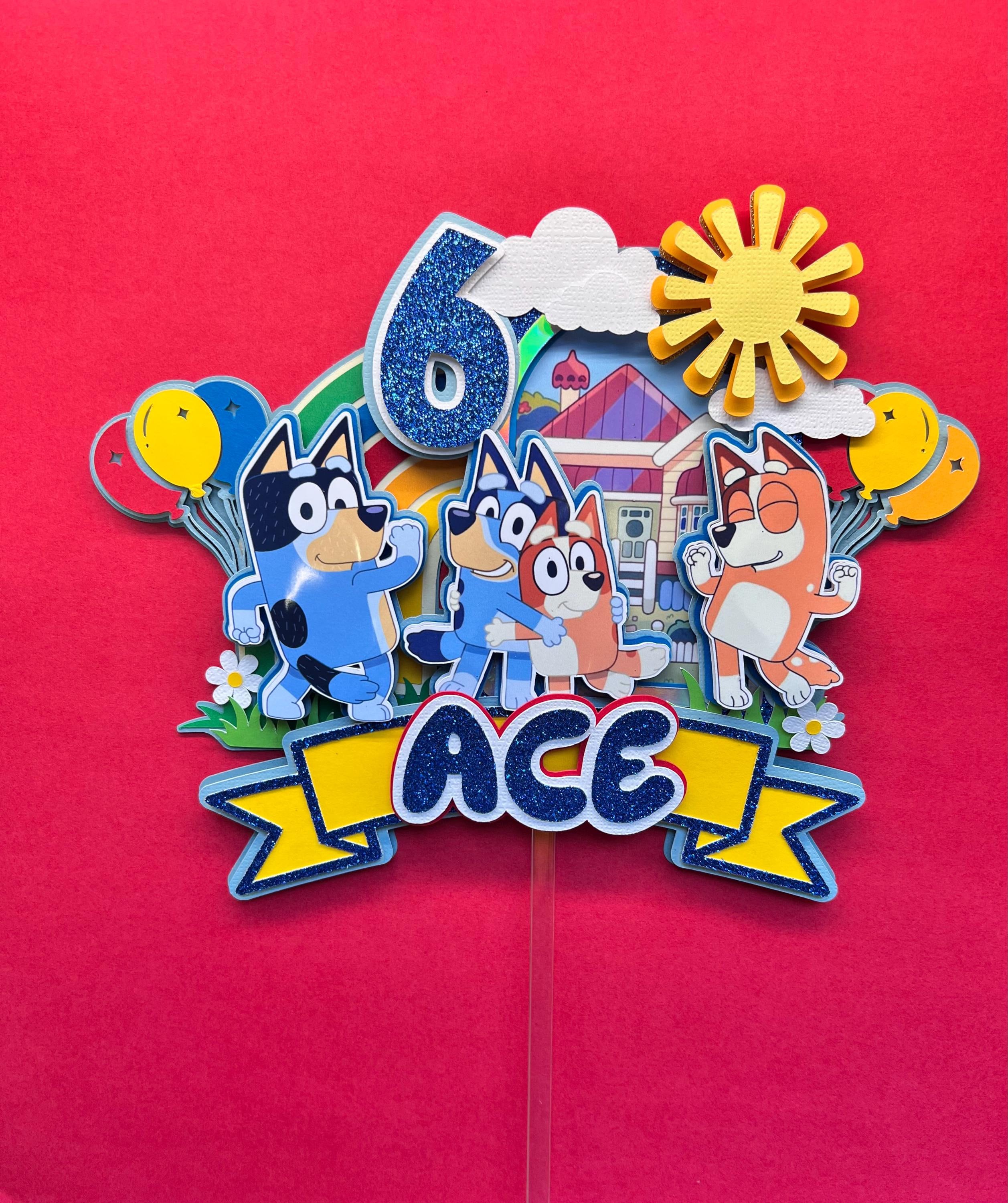 Blue dog birthday cake topper