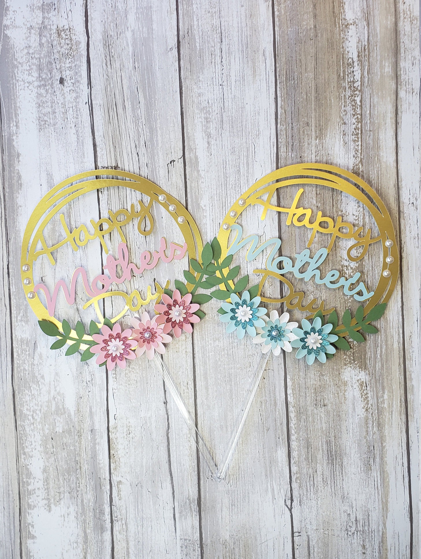 Happy Mother's Day Cake Topper Gold With Flowers - Etsy