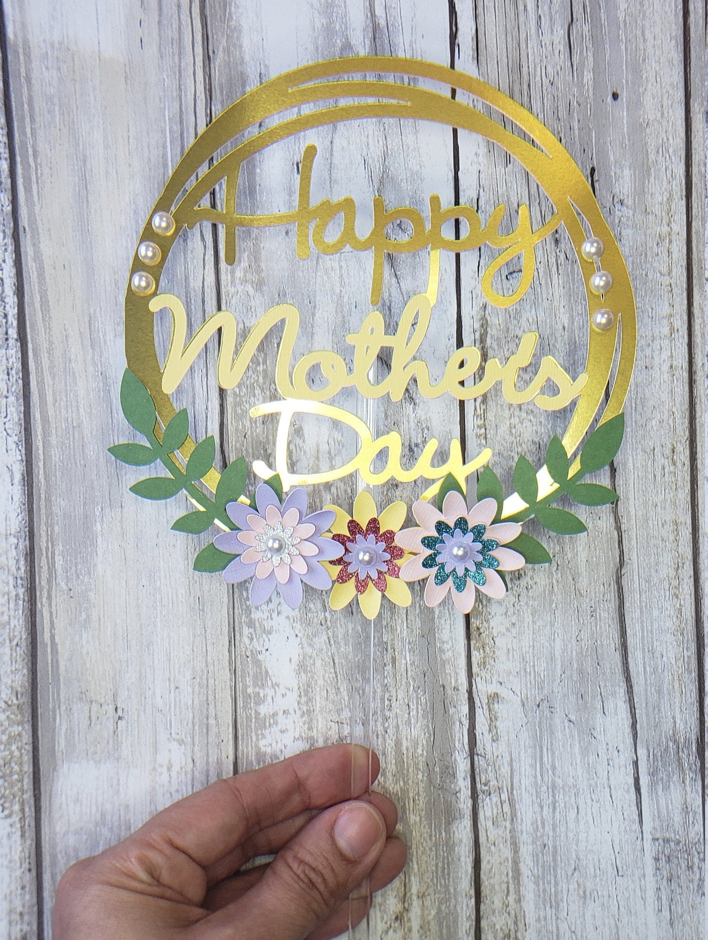 Happy Mother's Day Cake Topper Gold With Flowers - Etsy