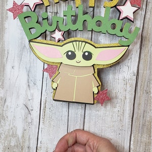 Baby Yoda Happy Birthday Cake Topper, Cake Decoration Sign With Clear ...