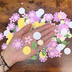 Flowers confetti 240 pieces, table confetti, groovy birthday, boho baby shower, flower party decor, girls first birthday, pink flower decor