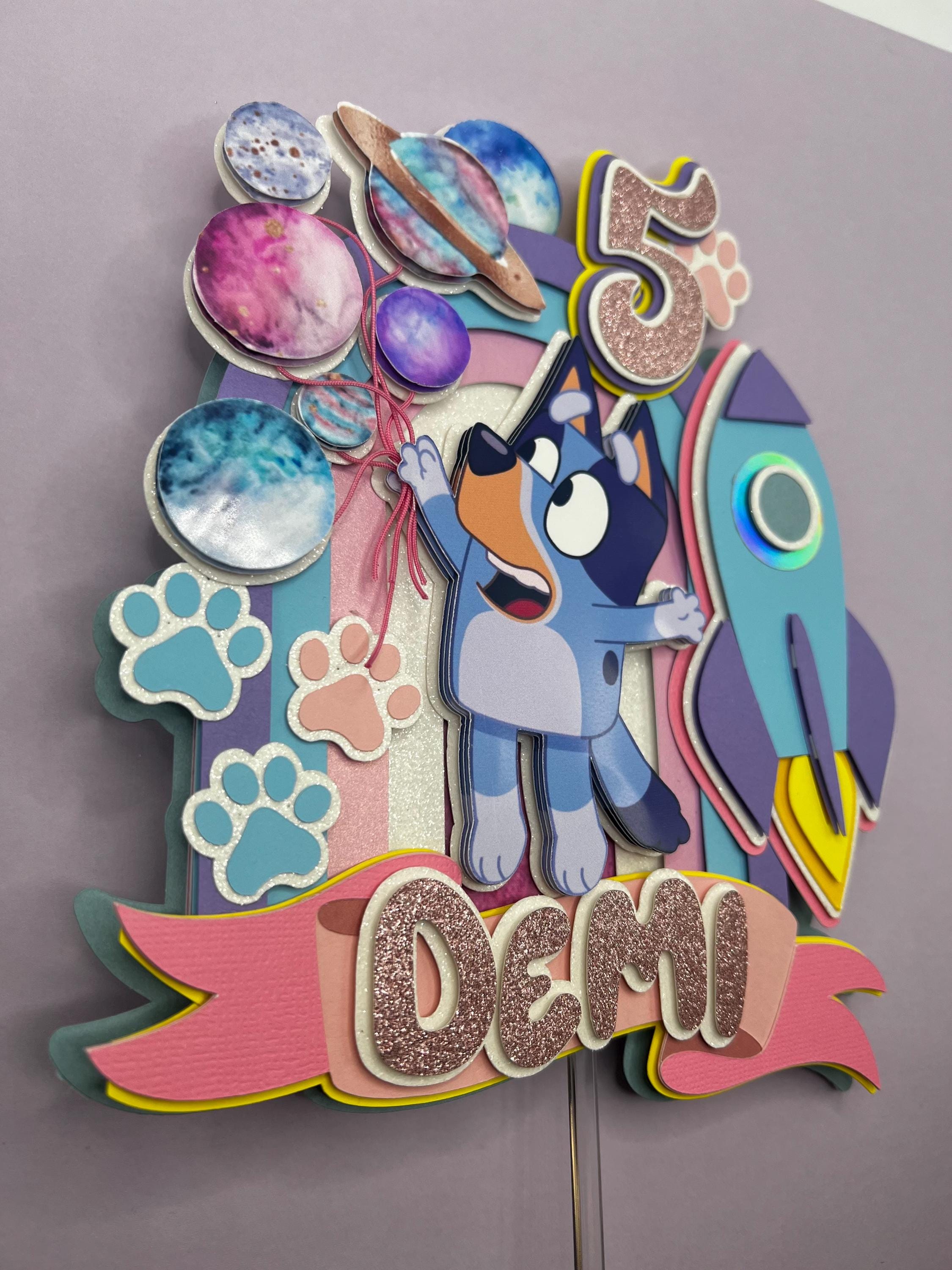 Blue dog birthday cake topper