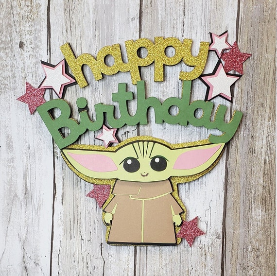 Baby Yoda Happy Birthday Cake Topper Cake Decoration Sign - Etsy