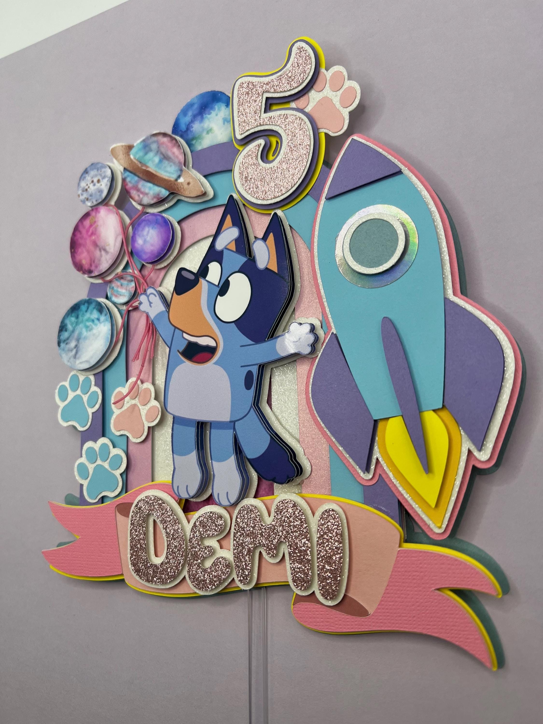 Blue dog birthday cake topper