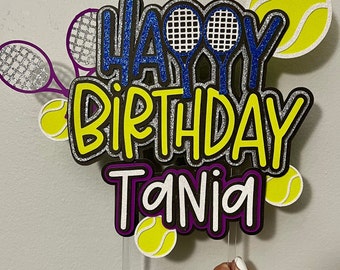 Tennis theme cake topper, tennis birthday party, tennis cake, sport party, personalized tennis cake topper.
