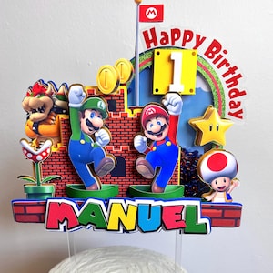 3D Super Mario Bros cake topper, Luigi cake topper, Mario party celebration, Mario decoration, Super Mario party, Mario Bros cake topper.