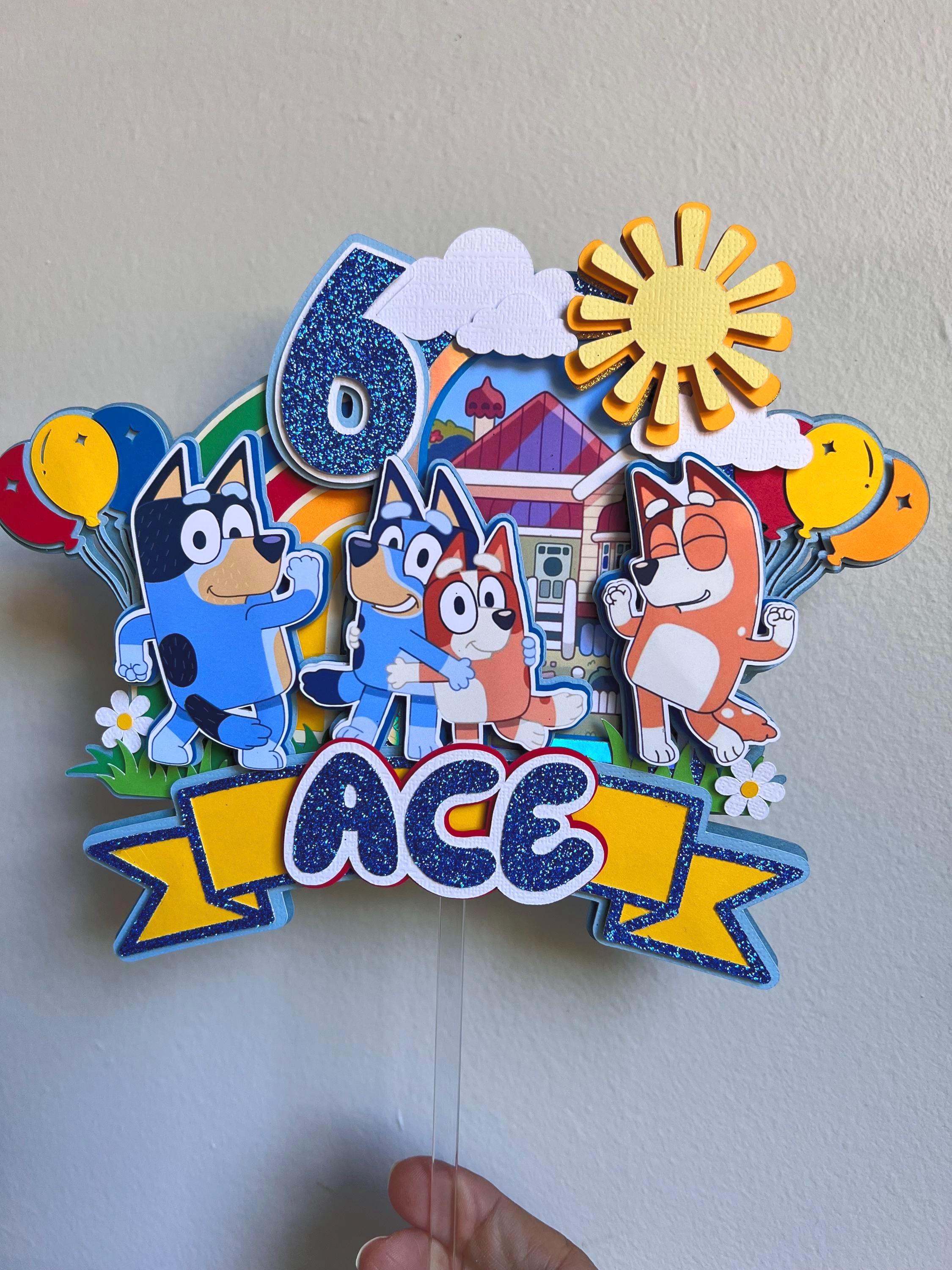 Blue dog birthday cake topper