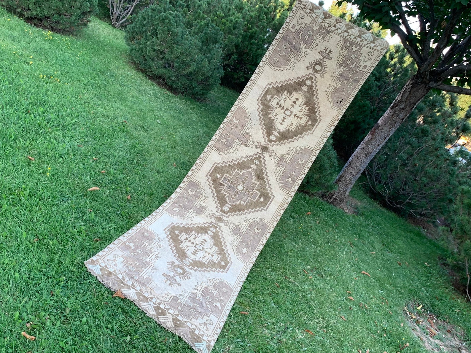 25x98 Pastel Runner Rug Woven Rug Runner Brown Vintage Etsy