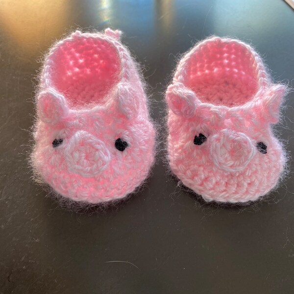 Crocheted Baby Booties with Piggy Face