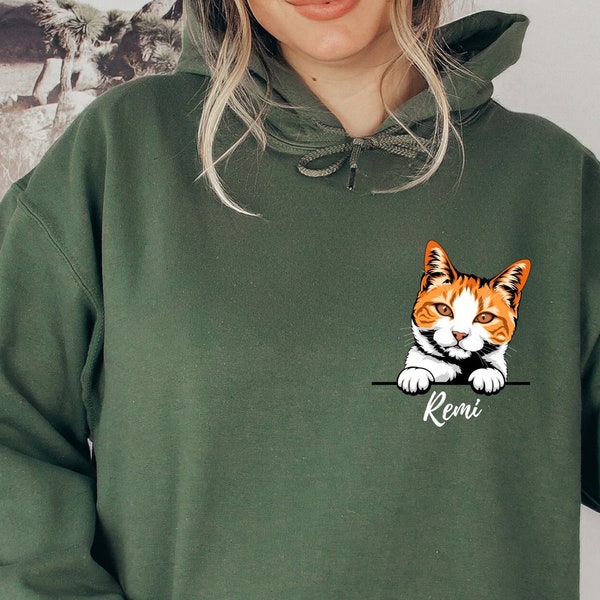 Japanese Bobtail Orange Cat Mom Sweatshirt, Japanese Bobtail Orange in Pocket, Unisex Cat Peeking Hoodie, Gift for Cat Owner, S2201