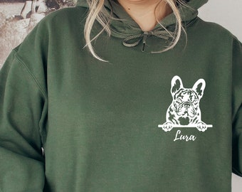 French Bulldog in Pocket, Custom Hoodie for French Bulldog Mom, Unisex Dog Peeking Hoodie, Personalization French Bulldog Sweatshirt, S2149