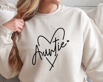 Auntie Sweatshirt, Personalized Aunt Hoodie, Gift for Aunt, Auntie Heart Sweater, Cool Aunt Hoodie, New Aunt Sweatshirt, Aunt Sweater, S178